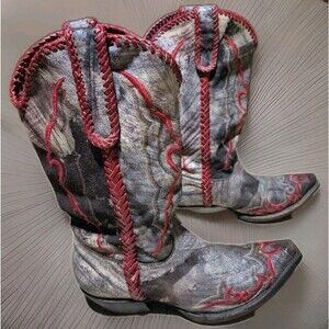 Lucchese Charlie 1 Horse ￼ Women’s Boots Brown Suede Red Leather Size 10B